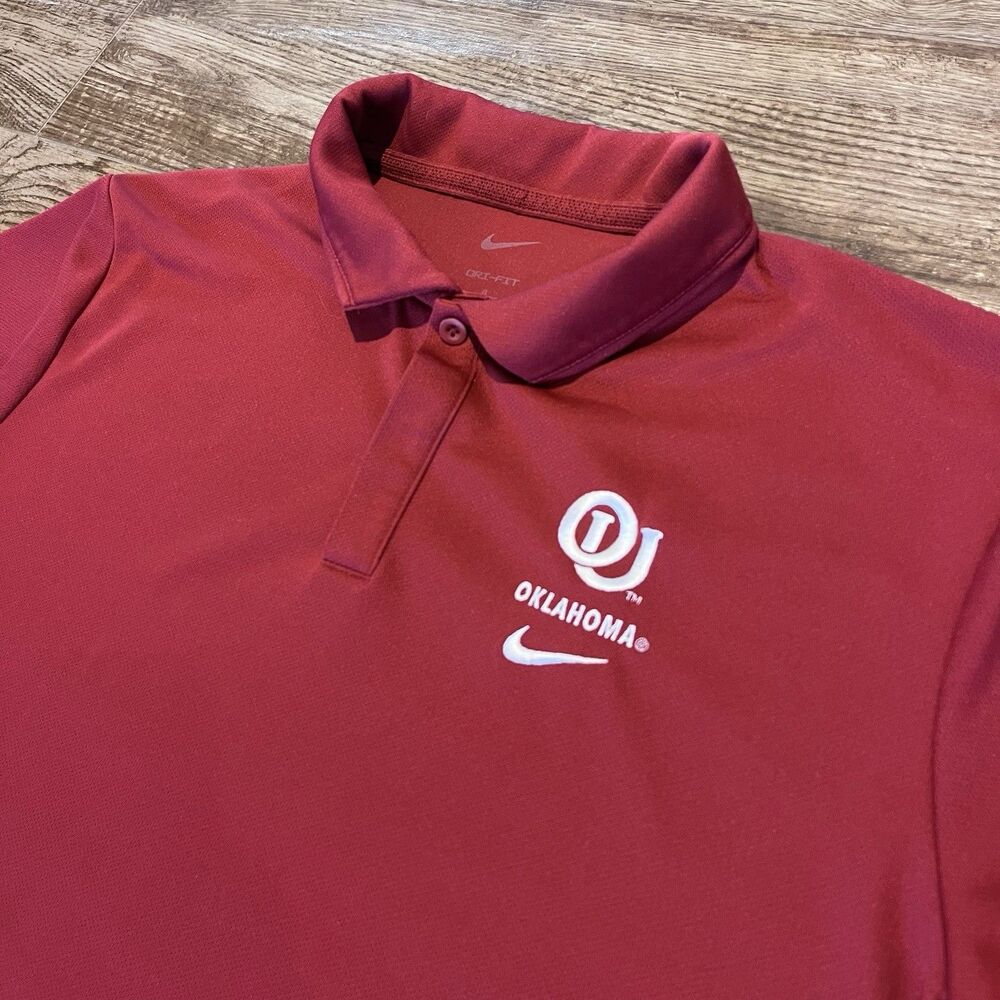 Nike Dri-Fit OU Polo Shirt Men’s Large Red Oklahoma Sooners Golf Football swoosh